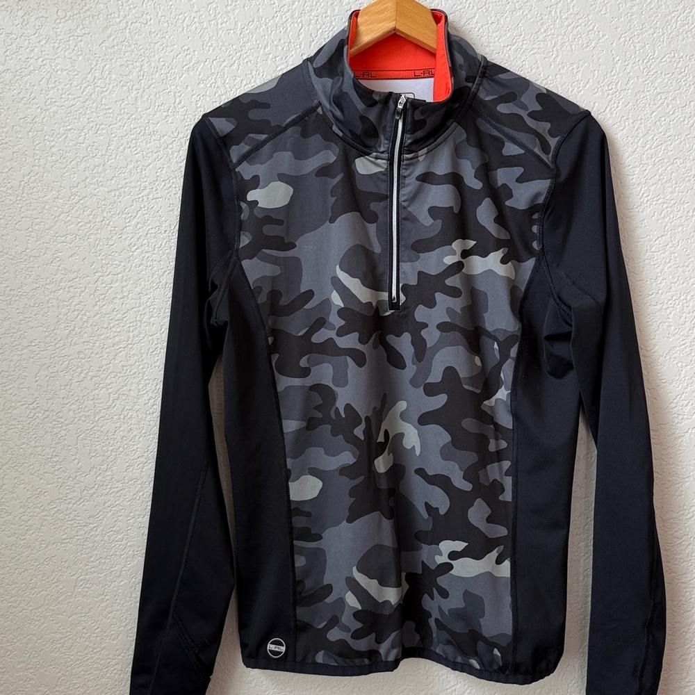 Lauren Ralph Lauren Quarter Zip Long Sleeve Athletic Camo Black Orange Large - Picture 4 of 8